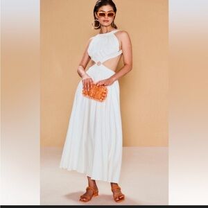 Cult Gaia Theia Dress Cut Out Halter Linen Blend Backless Maxi Dress size Small